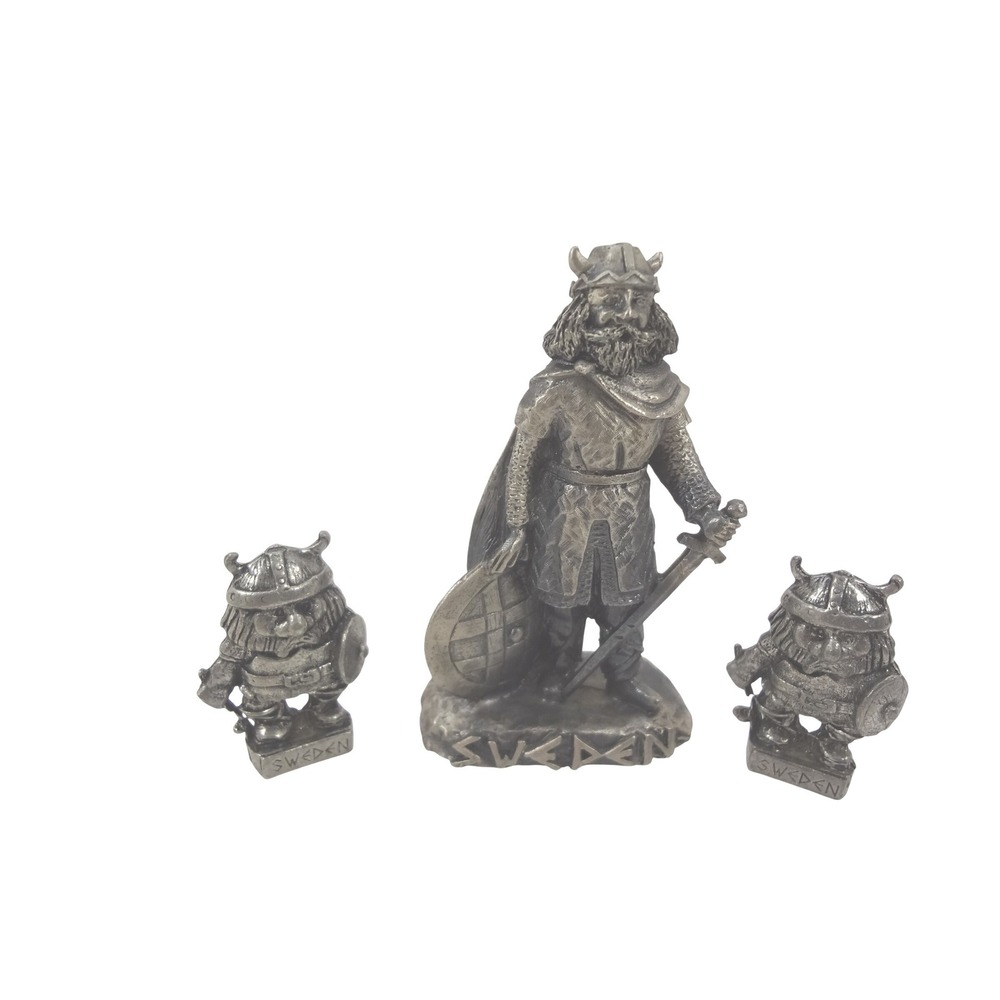 Lot of 3‎ Swedish Viking King and Two Dwarf Warriors Metal Figurines